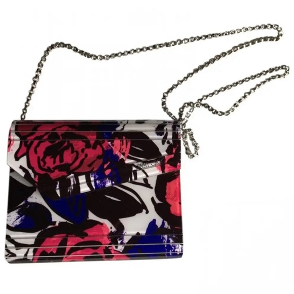 Jimmy Choo Handbags - Jimmy Choo Black and White Clutch with Silver Chain